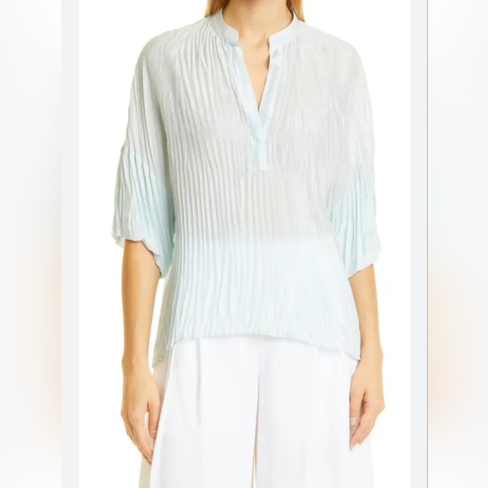 VINCE Blouse Shirt Blue Crushed Pleated Top 100% Silk Women Size M EXCELLENT - Picture 11 of 11
